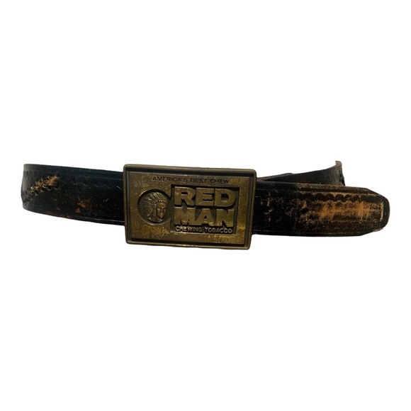 Men’s Vintage Distressed Western Core Belt With Brass RedMan Tobacco Buckle - Picture 2 of 5